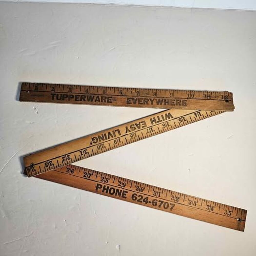 Vintage Tupperware Ad Wood Folding Ruler Yardstick Vintage
